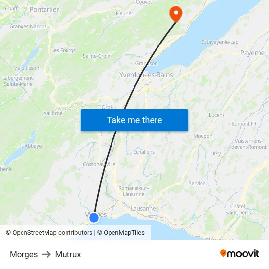 Morges to Mutrux map