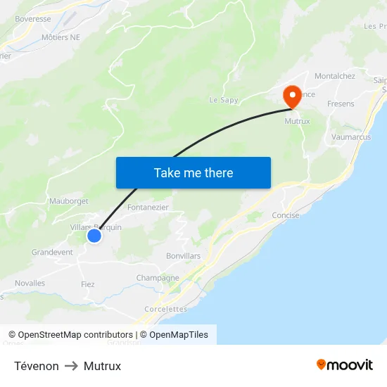 Tévenon to Mutrux map