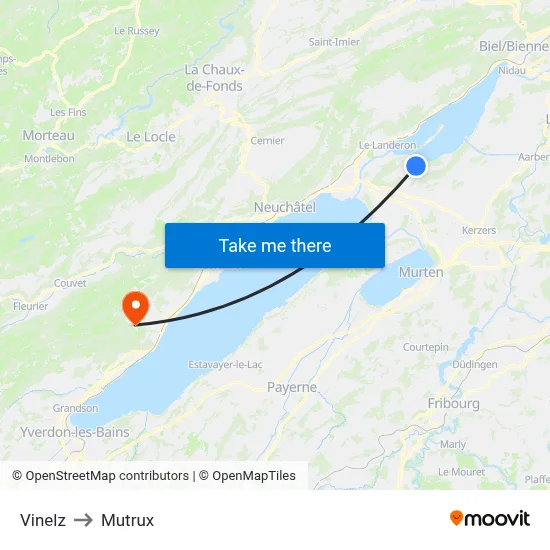 Vinelz to Mutrux map