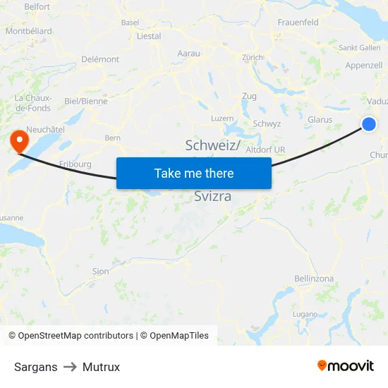 Sargans to Mutrux map