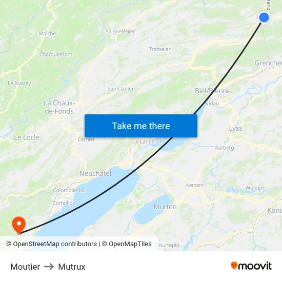 Moutier to Mutrux map