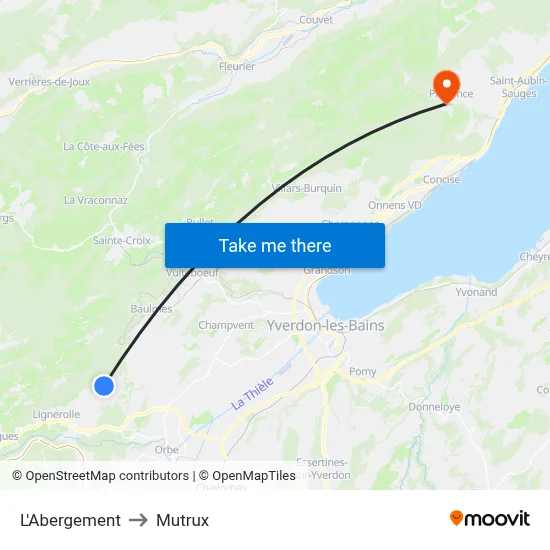 L'Abergement to Mutrux map