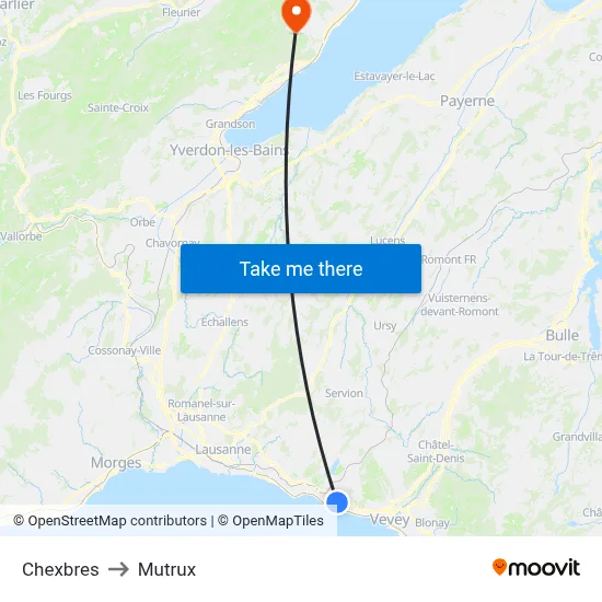 Chexbres to Mutrux map