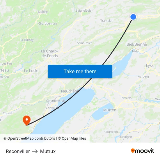 Reconvilier to Mutrux map