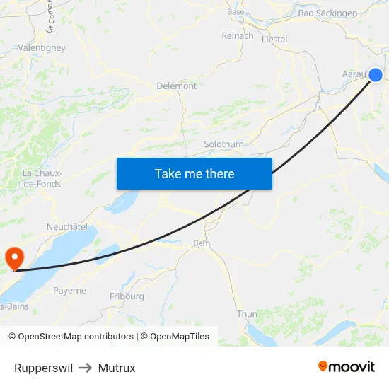 Rupperswil to Mutrux map