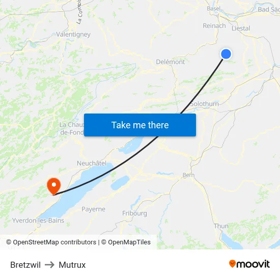 Bretzwil to Mutrux map