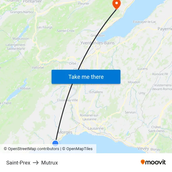 Saint-Prex to Mutrux map