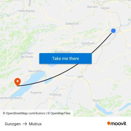 Gunzgen to Mutrux map