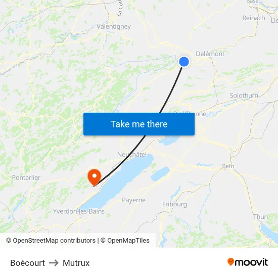 Boécourt to Mutrux map