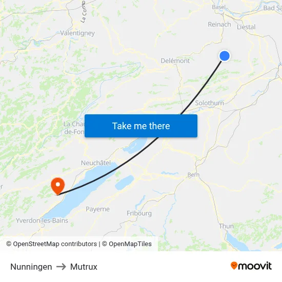 Nunningen to Mutrux map