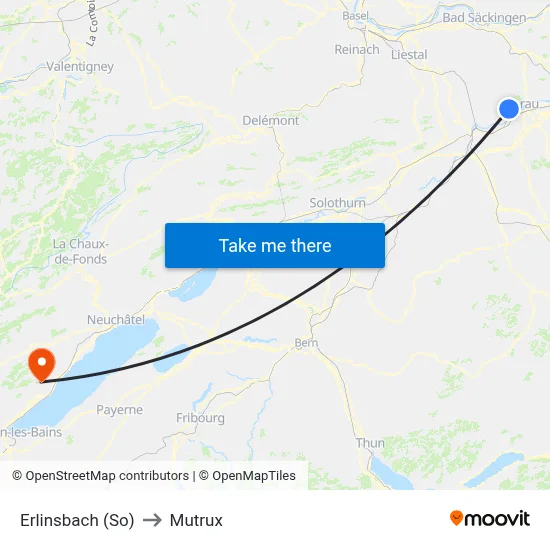 Erlinsbach (So) to Mutrux map