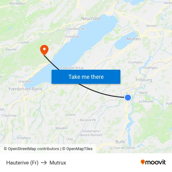 Hauterive (Fr) to Mutrux map