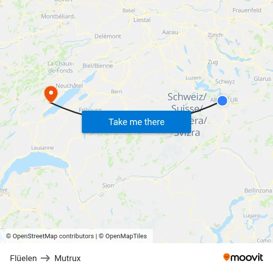 Flüelen to Mutrux map