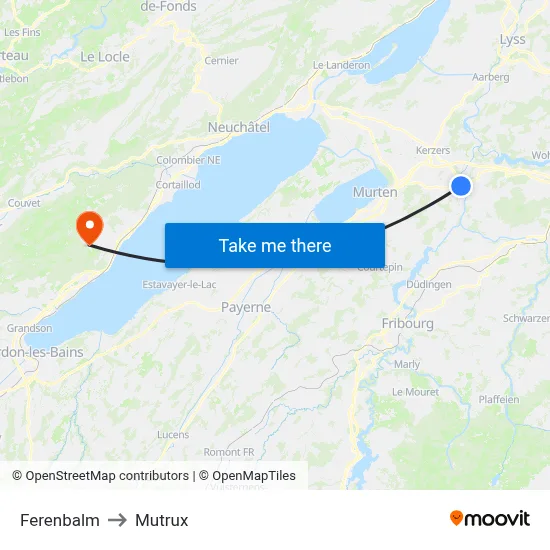 Ferenbalm to Mutrux map