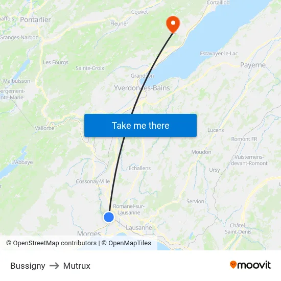 Bussigny to Mutrux map