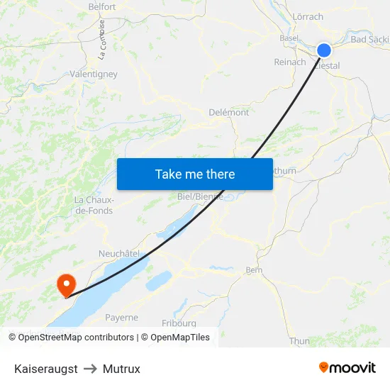 Kaiseraugst to Mutrux map