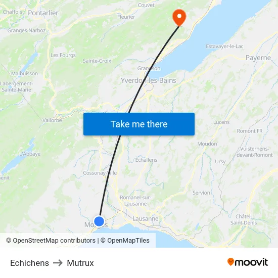 Echichens to Mutrux map