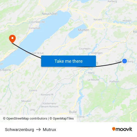 Schwarzenburg to Mutrux map