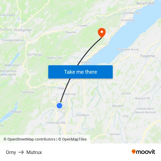 Orny to Mutrux map