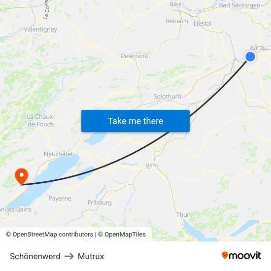 Schönenwerd to Mutrux map