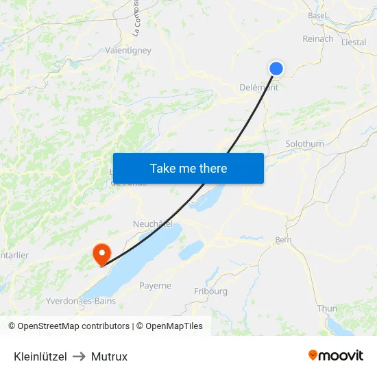 Kleinlützel to Mutrux map