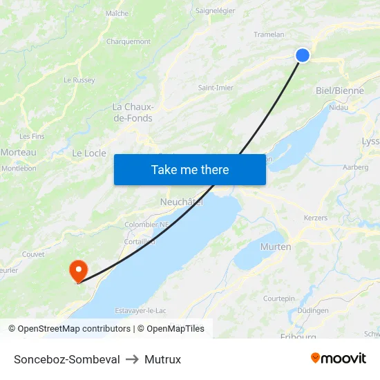 Sonceboz-Sombeval to Mutrux map