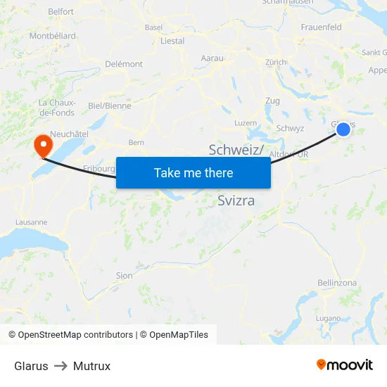 Glarus to Mutrux map