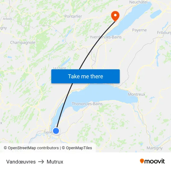 Vandœuvres to Mutrux map