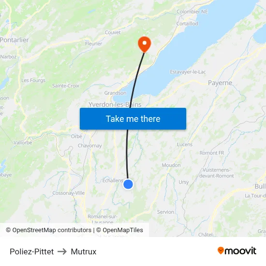 Poliez-Pittet to Mutrux map