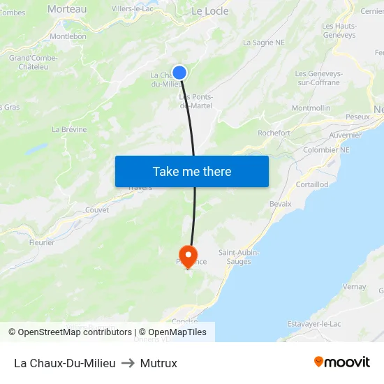 La Chaux-Du-Milieu to Mutrux map