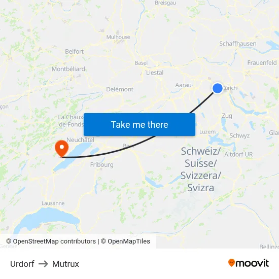Urdorf to Mutrux map