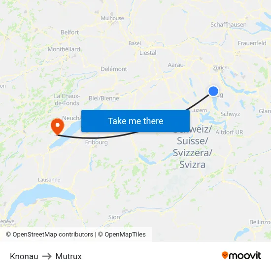 Knonau to Mutrux map