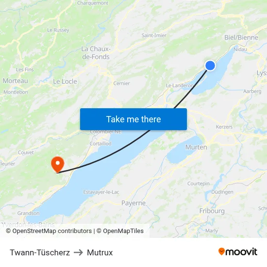 Twann-Tüscherz to Mutrux map