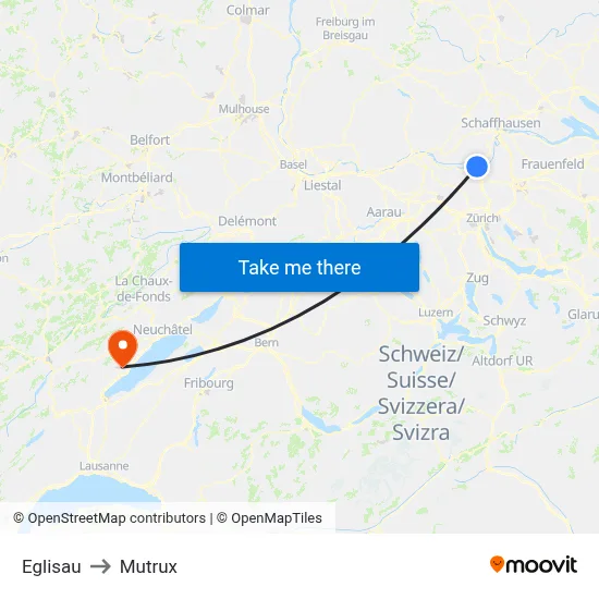 Eglisau to Mutrux map