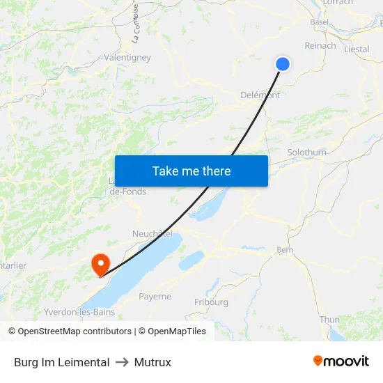 Burg Im Leimental to Mutrux map
