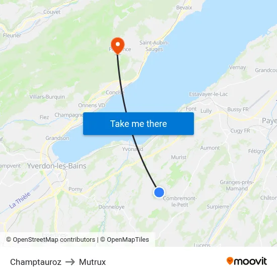 Champtauroz to Mutrux map