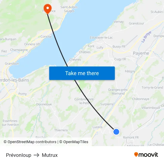 Prévonloup to Mutrux map