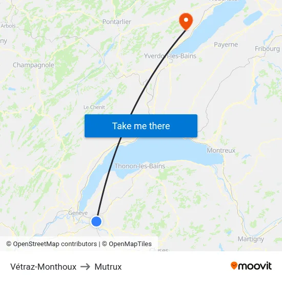 Vétraz-Monthoux to Mutrux map