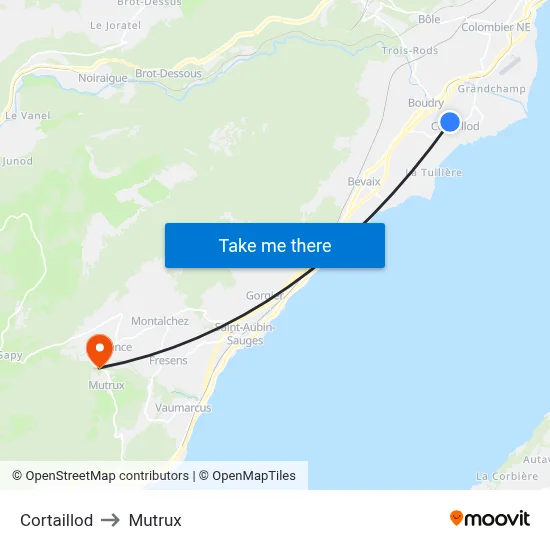 Cortaillod to Mutrux map
