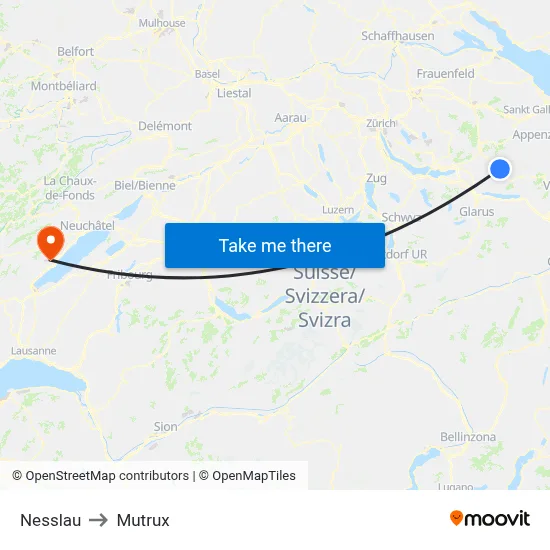 Nesslau to Mutrux map