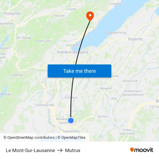 Le Mont-Sur-Lausanne to Mutrux map