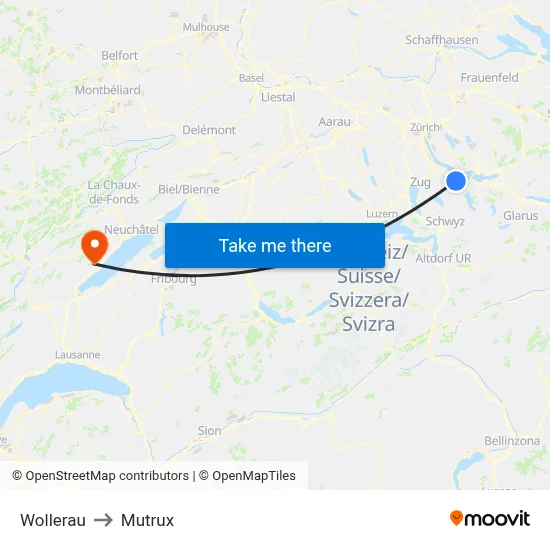 Wollerau to Mutrux map