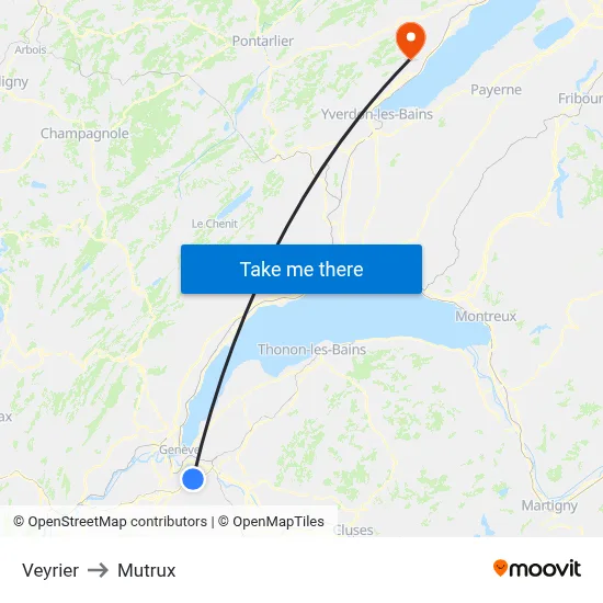 Veyrier to Mutrux map