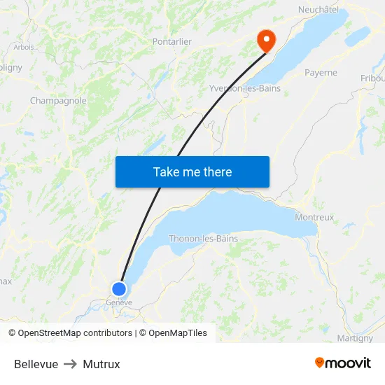 Bellevue to Mutrux map
