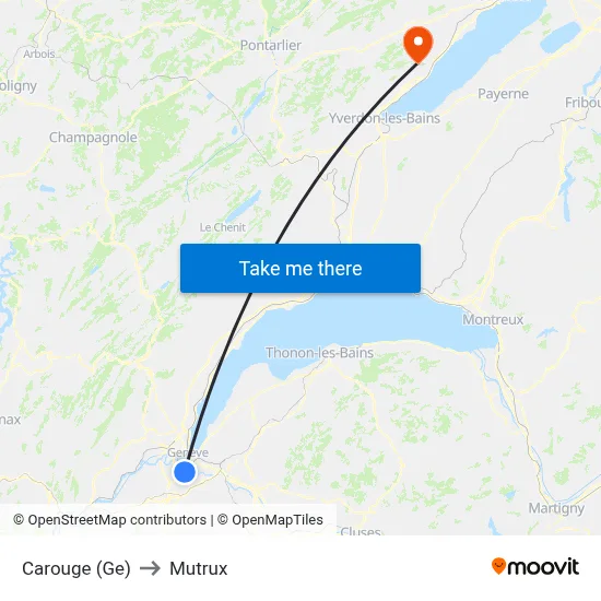Carouge (Ge) to Mutrux map