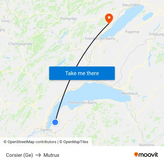 Corsier (Ge) to Mutrux map