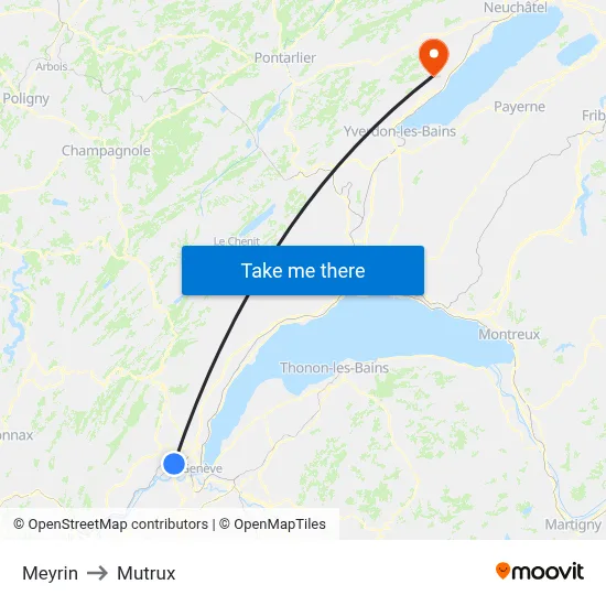 Meyrin to Mutrux map