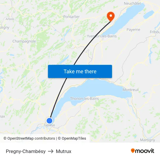 Pregny-Chambésy to Mutrux map