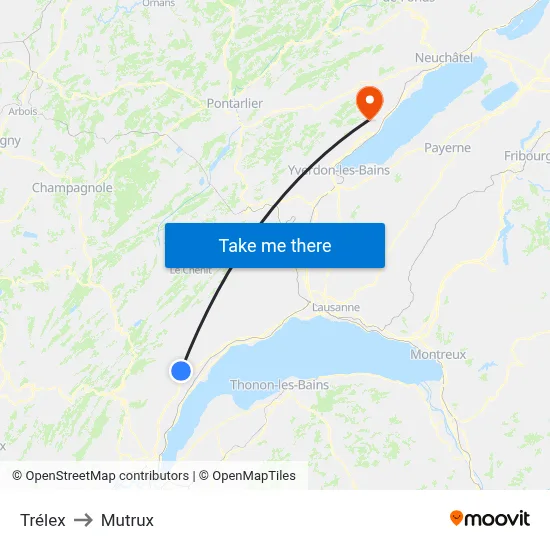 Trélex to Mutrux map