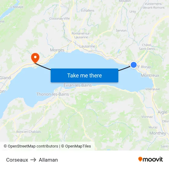 Corseaux to Allaman map